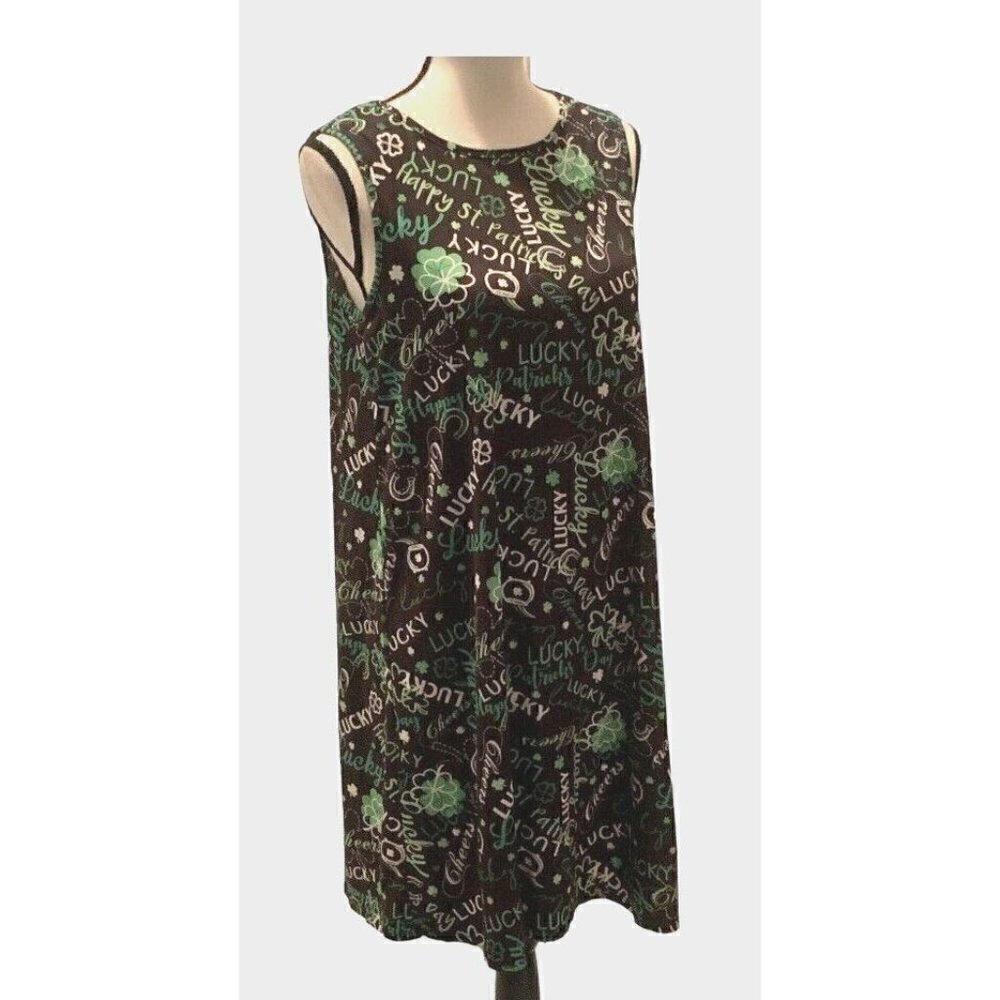 Womens Lucky Shamrock Dress Size S Green Black White Sleeveless